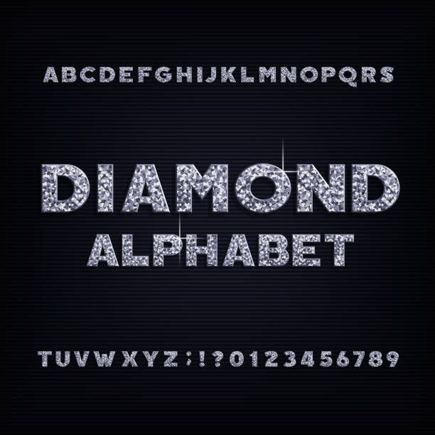 diamentowa krystaliczna czcionka pogrubiona. luksusowe litery i cyfry biżuterii. - crystal bright diamond gem stock illustrations