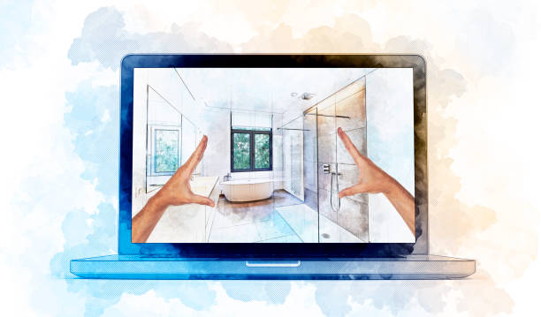 istock Digital Artwork sketch of a modern laptop and hands framing 950629800