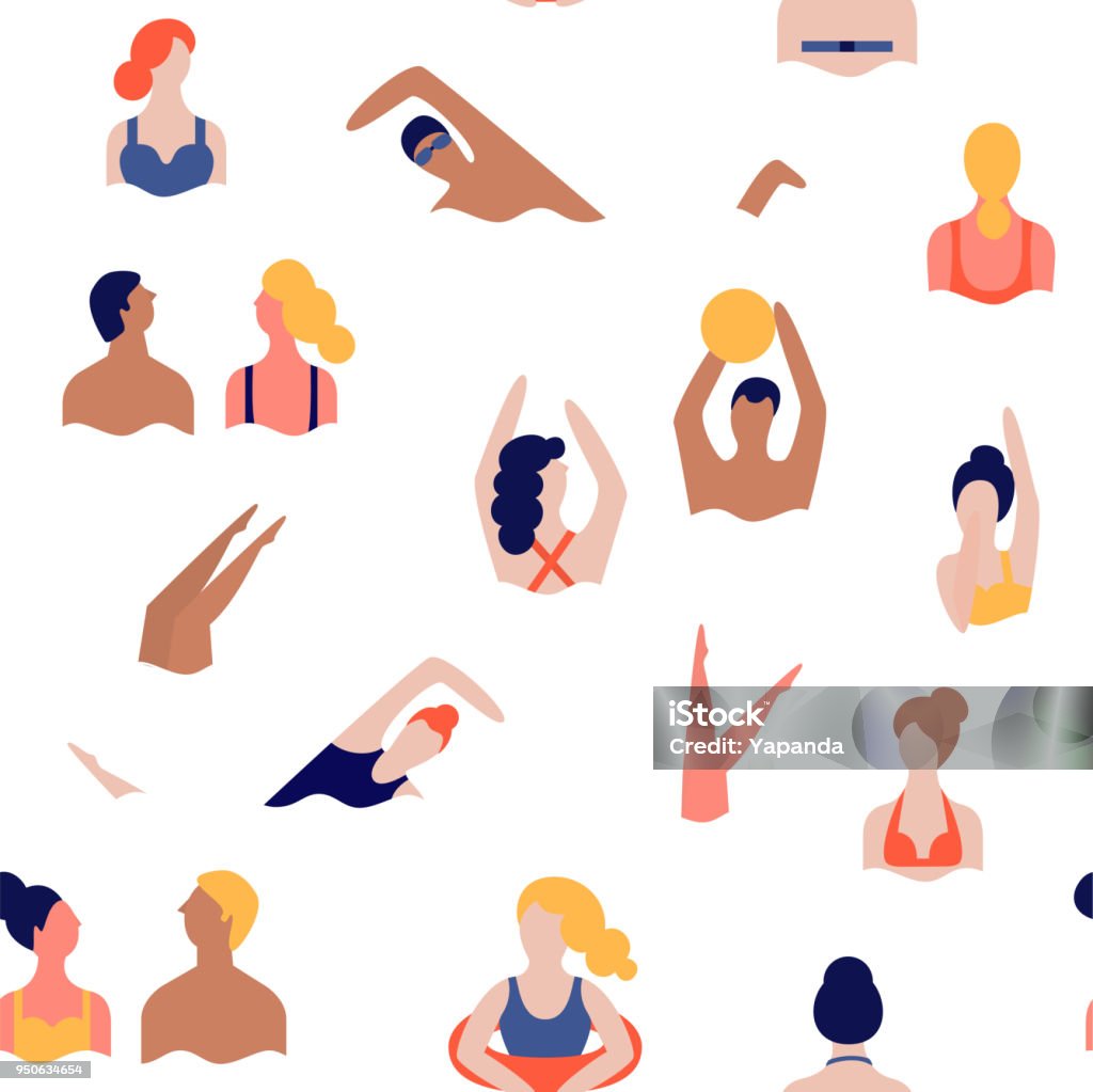 People on a beach. Seamless vector pattern People on a beach. Swimming and playing in the water. Summer rest vacation. Seamless vector pattern Swimming stock vector