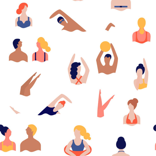 People on a beach. Seamless vector pattern People on a beach. Swimming and playing in the water. Summer rest vacation. Seamless vector pattern person diving into water stock illustrations