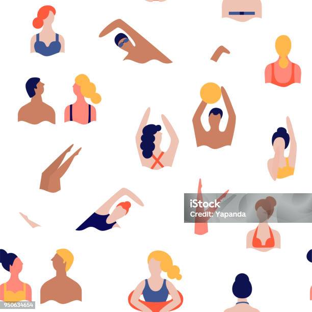 People On A Beach Seamless Vector Pattern Stock Illustration - Download Image Now - Swimming, Swimming Pool, Illustration