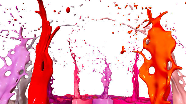 istock paints dance on white background. Simulation of 3d splashes of ink on a musical speaker that play music. beautiful splashes in ultra high quality. Shades of red V35 950635158