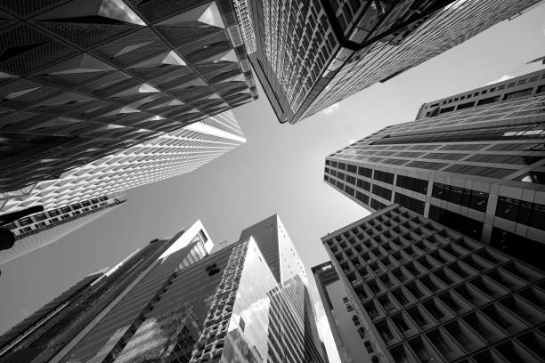istock Modern skyscrapers shot with perspective (Black and White) 950639146
