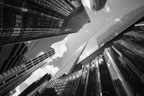 istock Modern skyscrapers shot with perspective (Black and White) 950639162