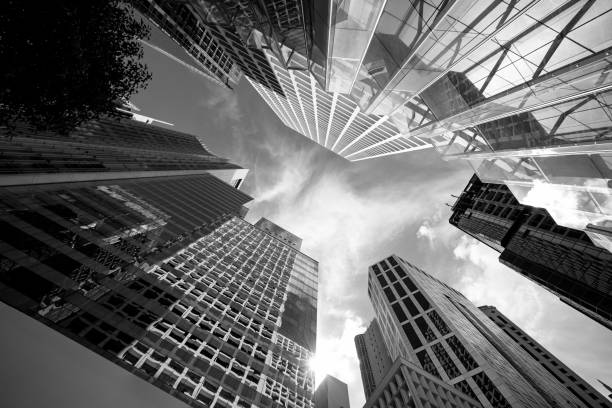 istock Modern skyscrapers shot with perspective (Black and White) 950639194