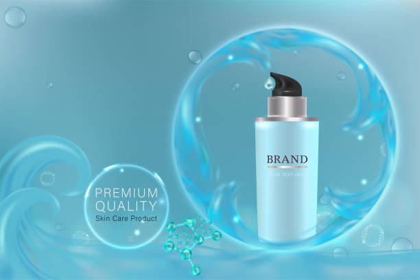istock Blue cosmetic container with advertising background ready to use, blue liquid luxury skin care ad. 950639296