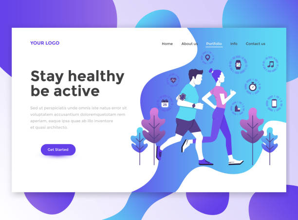 Flat Modern design of website template - Fitness Landing page template of Stay healthy be active. Modern flat design concept of web page design for website and mobile website. Easy to edit and customize. Vector illustration two men hunting stock illustrations