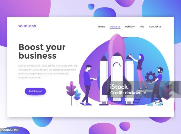 Flat Modern Design Of Website Template Business Stock Illustration - Download Image Now - New Business, Abstract, Blue