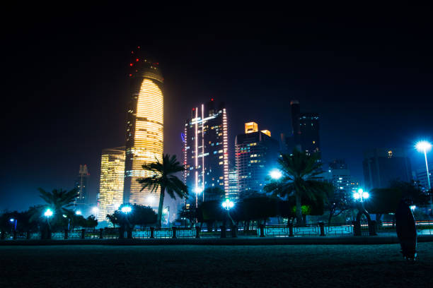 istock Abu Dhabi cityscape view from the city beach at night 950655950