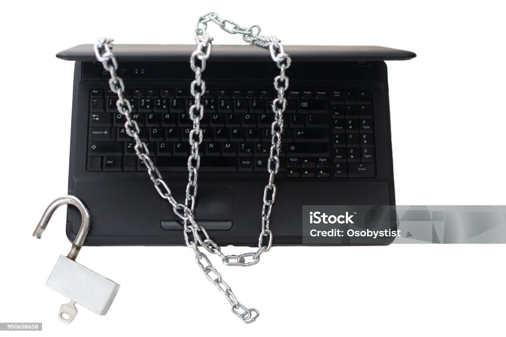 Computer Chain Free Laptop Wrapped In A Chain Isolated On A White Background Computer ...