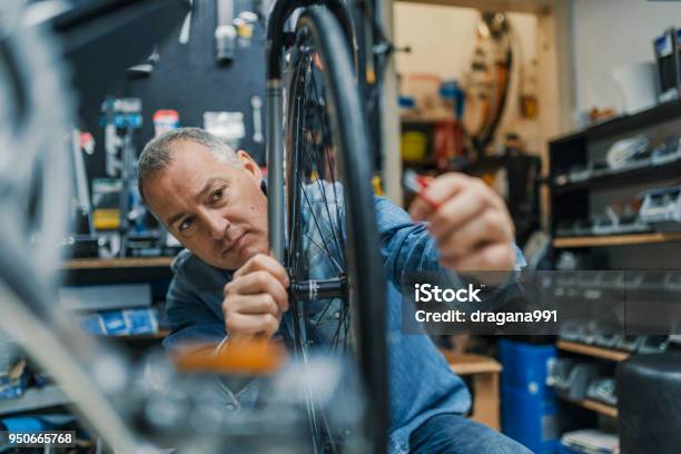 Technical Expertise Taking Care Bicycle Shop Stock Photo - Download Image Now - Small Business, Owner, Bicycle