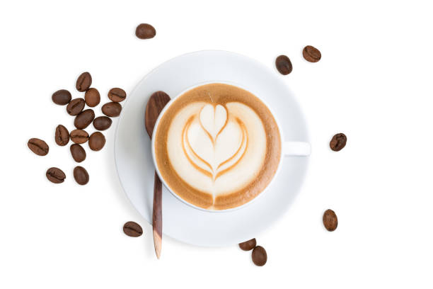 istock Top view of Latte coffee with scattered coffee beans 950666246