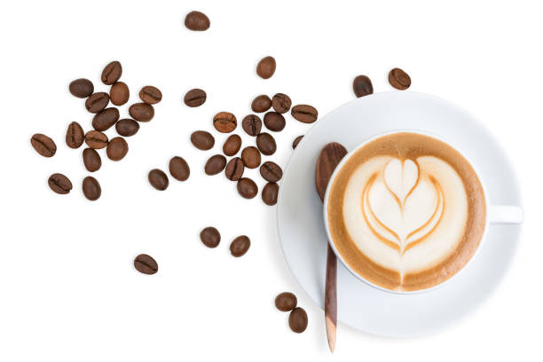 istock Top view of Latte coffee with scattered coffee beans 950666386