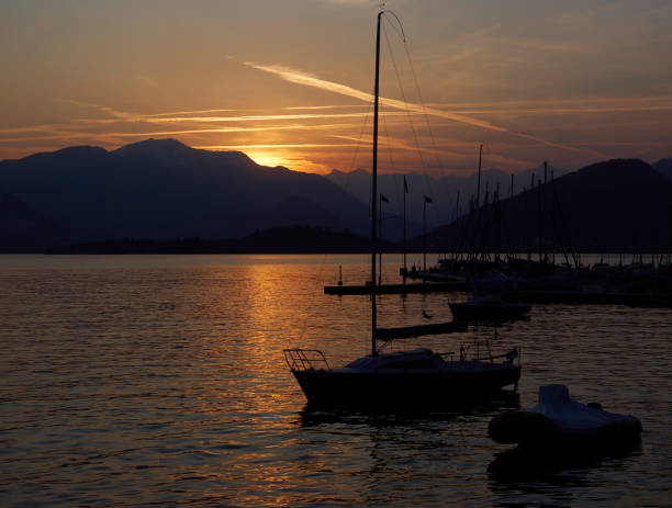 Sunset over mountains and lake, Lago Maggiore