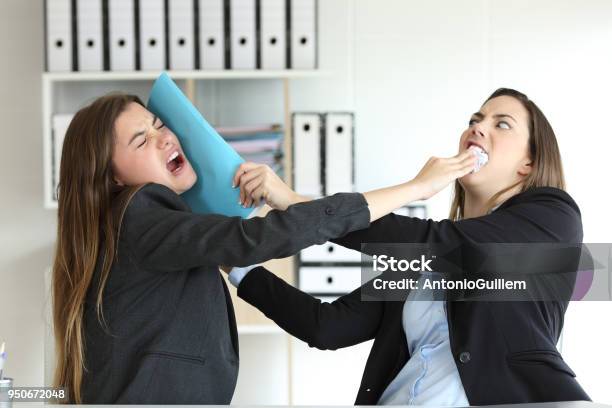 Two Angry Executives Fighting At Office Stock Photo - Download Image Now - Arguing, Conflict, Working