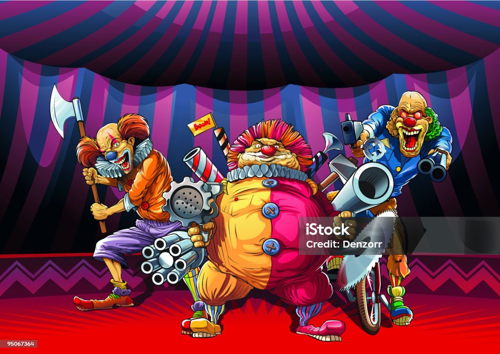 Mad clowns killers with different weapon. Mad clowns killers with many guns, axe, meat grinder and circular saw in hands. 

See more from "Killers, Maniacs and Criminals" lightbox:
[url=http://www.istockphoto.com/file_search.php?action=file&lightboxID=7288294][IMG]http://i631.photobucket.com/albums/uu40/Denzorr/killers_maniacs_criminals.jpg[/IMG][/url]

Details:
[IMG]http://i631.photobucket.com/albums/uu40/Denzorr/mad_clowns.jpg[/IMG] Clown stock vector