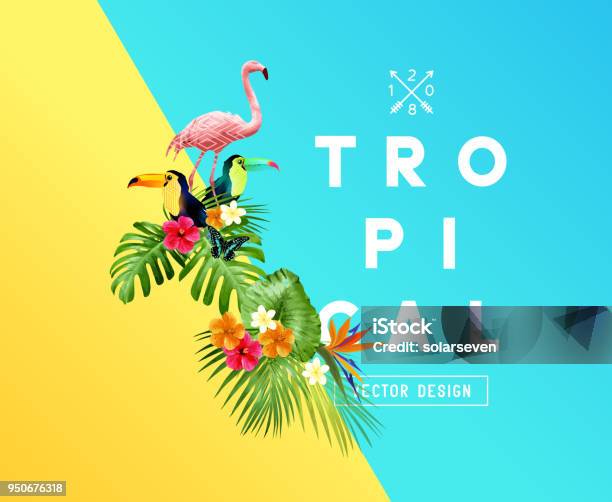 Tropical Floral Design Elements Stock Illustration - Download Image Now - Summer, Tropical Climate, Flamingo