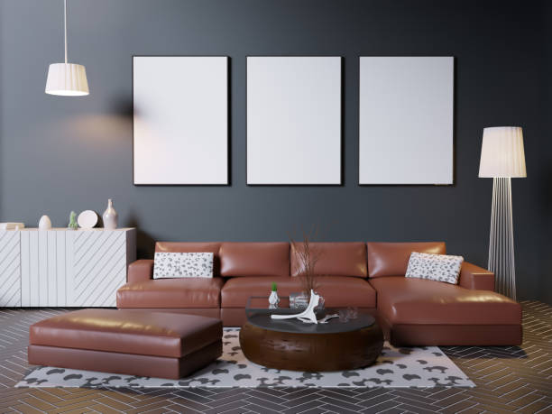 istock mock up poster frame in hipster interior background, Scandinavian style, 3D render, 3D illustration 950679386