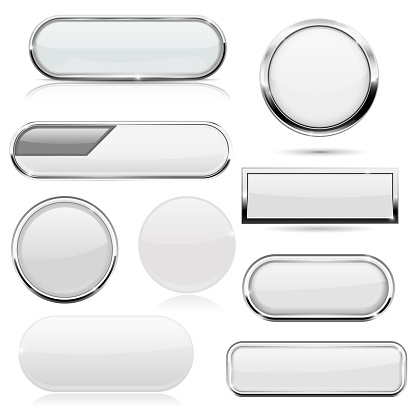 White buttons with metal frame. Vector 3d illustration isolated on white background