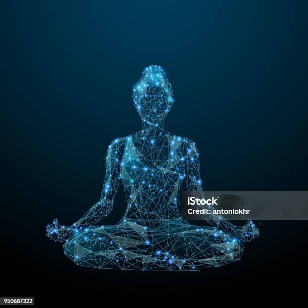 Yoga Low Poly Blue Stock Illustration - Download Image Now - Women, The Human Body, One Woman Only