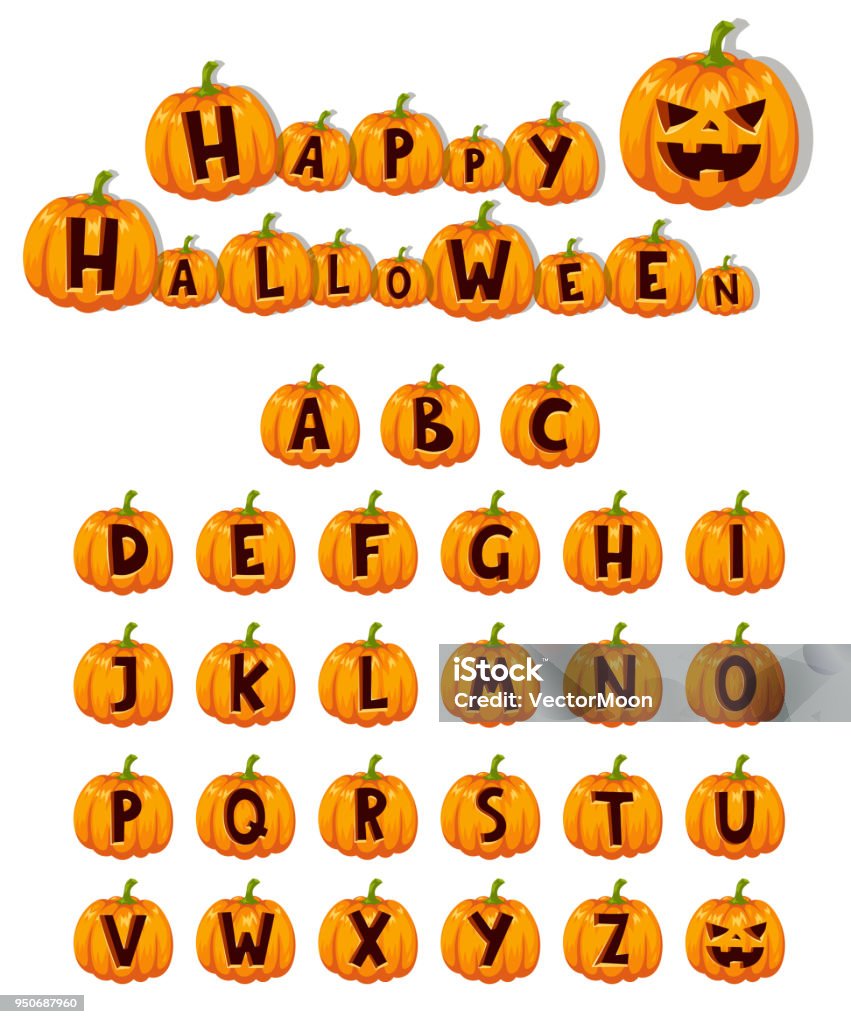 Ilustración de Símbolos De Texto Halloween Calabaza Fuente Alfabeto Vector  Ilustración y más Vectores Libres de Derechos de Anticuado - iStock