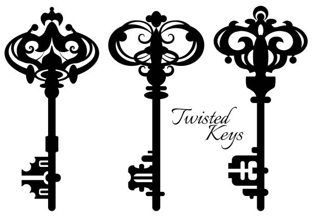Set of twisted ancient old keys. Set of twisted ancient old keys. Vector illustration. antique key stock illustrations