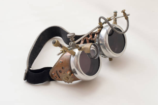 istock Metal steampunk glasses, google on white background, close up 950689886
