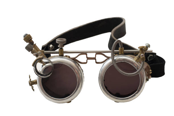istock Metal steampunk glasses, goggle isolated on white background, close up 950690314