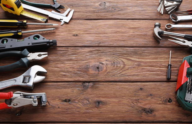 istock Repair tools on wood background with copy space 950690758