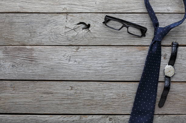 istock Set of stylish men on rustic wood background, top view 950693522