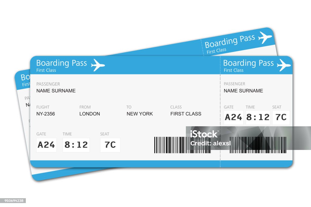 Flight tickets travel vacation boarding journey Airplane Ticket Stock Photo