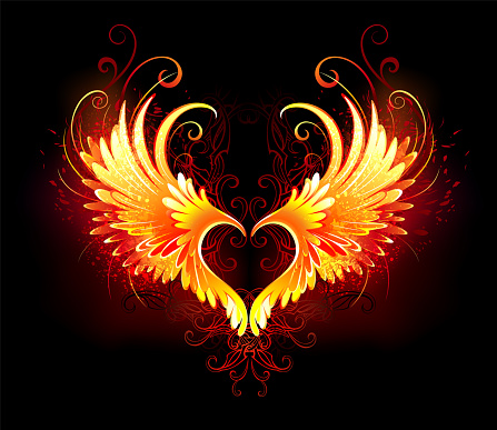  Ilustración de Ángel Corazón Con Alas De Fuego y más Vectores Libres de Derechos de Símbolo en forma de corazón