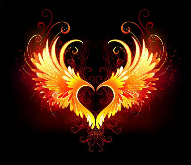Vector illustration of Angel fire heart with wings