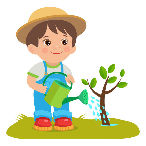 Growing Young Gardener Cute Cartoon Boy With Watering Can Young Farmer  Working In The Garden Stock Illustration - Download Image Now - iStock