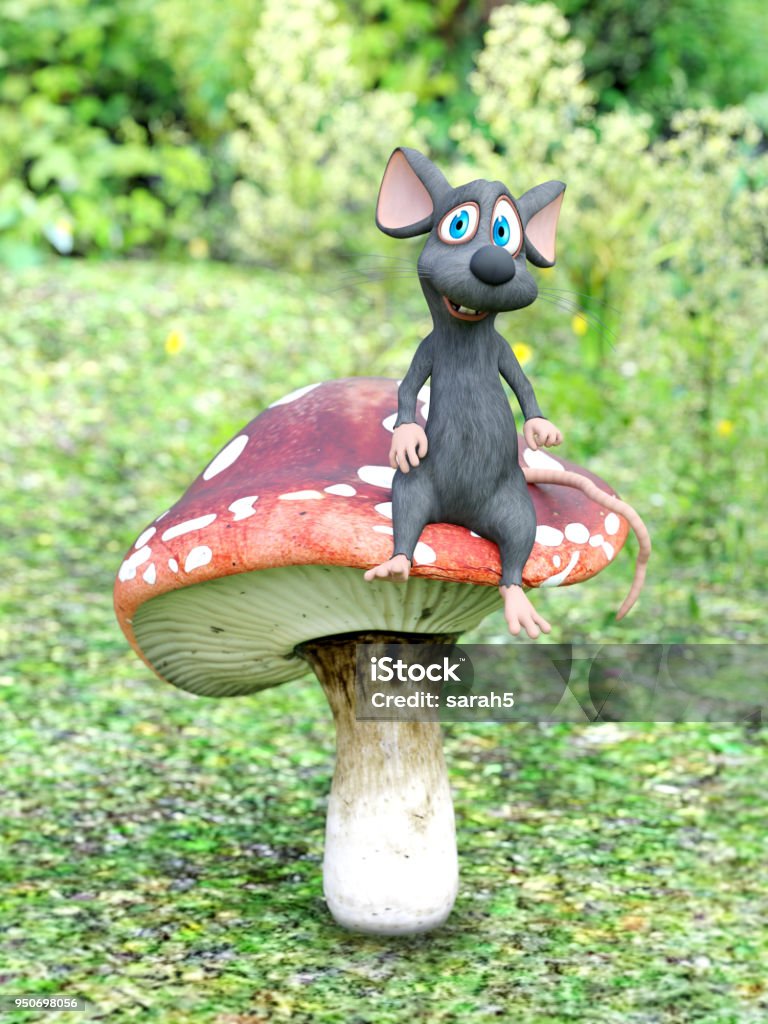 Kết Xuất 3d Của Một Con Chuột Hoạt Hình Ngồi Trên Một Cây Nấm Cổ ...
