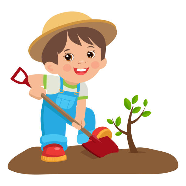 Growing Young Gardener Cute Cartoon Boy With Shovel Young Farmer Planting A  Tree Stock Illustration - Download Image Now - iStock