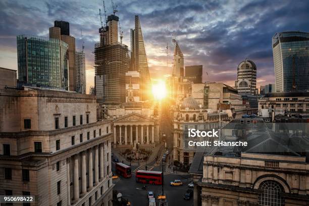 Sunrise Behind The City Of London Stock Photo - Download Image Now - London - England, Office, Stock Market and Exchange