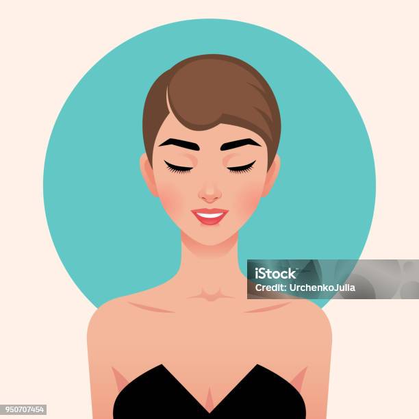 Portrait Of A Young Beautiful Girl In Retro Sixties Style Portrait In The Style Of Pop Art Stock Illustration - Download Image Now