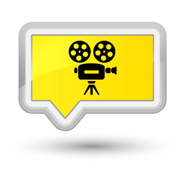 비디오 카메라 아이콘 주요 노란색 배너 버튼 - prime video stock illustrations