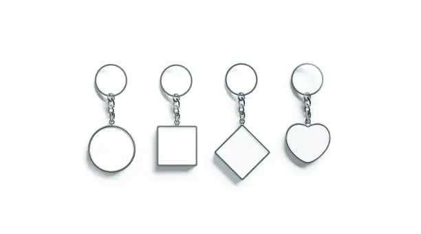 Photo of Blank silver key chain mock up top view set, 3d rendering