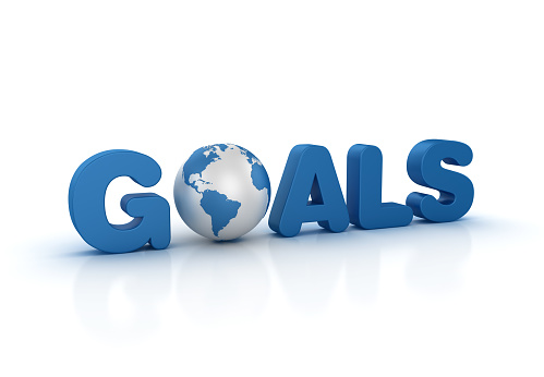 Goals 3D Word with Globe World - White Background - 3D Rendering