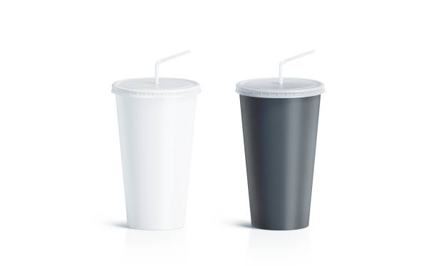 istock Blank black and white disposable cup with straw mock up 950714162