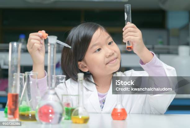 Happy Little Scientist Making Experiment Stock Photo - Download Image Now - Child, Science, Beaker