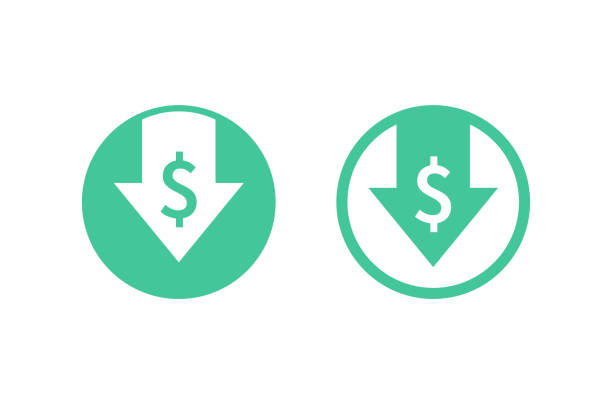 コスト削減のアイコン。イメージは、白い背景で隔離。ベクトルの図。 - 低下させる点のイラスト素材／クリップアート素材／マンガ素材／アイコン素材