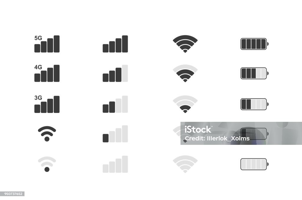 Mobile phone system icons. Wifi signal strength, battery charge level. Vector illustration. Mobile phone system icons. Wifi signal strength, battery charge level. Vector illustration Battery stock vector