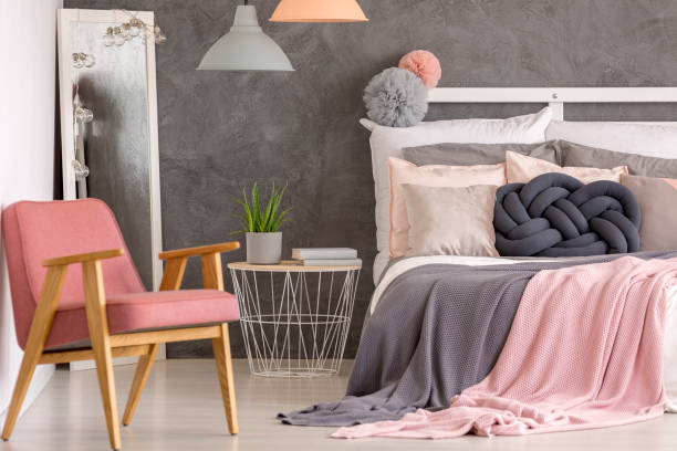 istock Elegant pastel pink hotel bedroom 950740144
