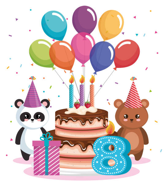 illustrations, cliparts, dessins animés et icônes de carte de joyeux anniversaire avec panda ours et teddy - teddy panda bear