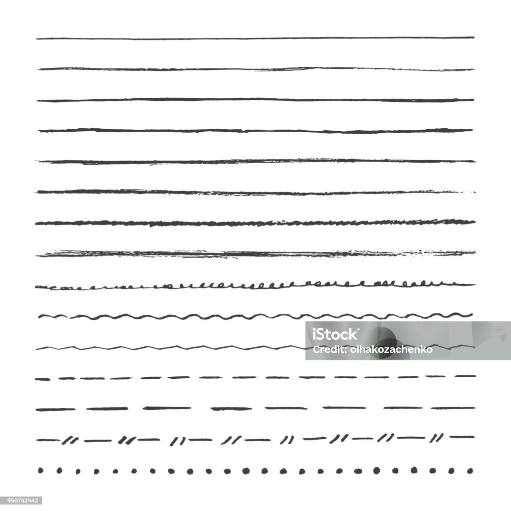 Graphit Bleistift handgezeichnete Vektorlinien. Satz von Schlaganfällen, Bürsten. Isoliert auf weißem Hintergrund - Lizenzfrei Gestreift Vektorgrafik