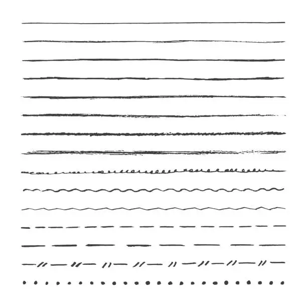 Vector illustration of Graphite pencil hand drawn vector lines. Set of strokes, brushes. Isolated on white background