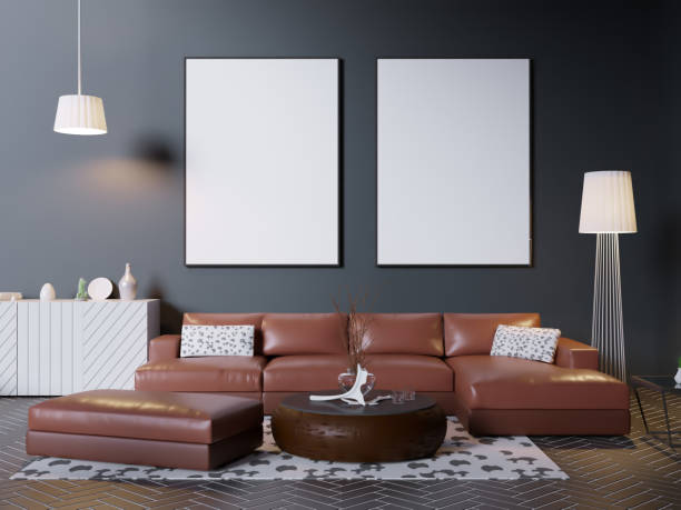 istock mock up poster frame in hipster interior background, Scandinavian style, 3D render, 3D illustration 950743348